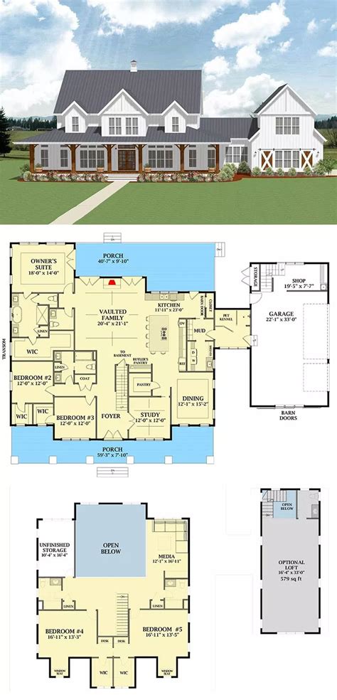 Plan 46354la 5 Bedroom Farmhouse Plan With Optional Garage Loft