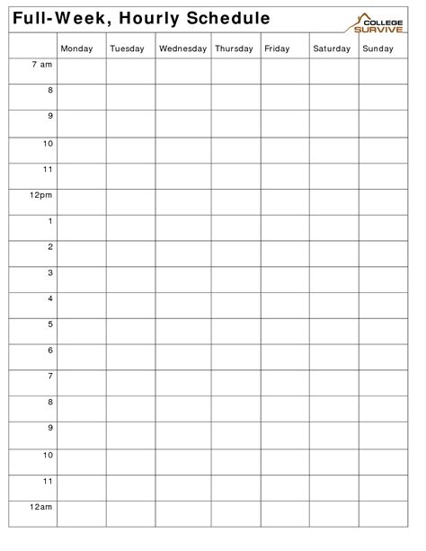Printable Weekly Hourly Schedule Template Daily Calendar Template