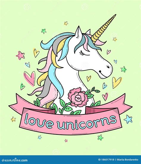Cute Unicorn Poster With Lettering Stock Vector Illustration Of Doodle Horn 186017918