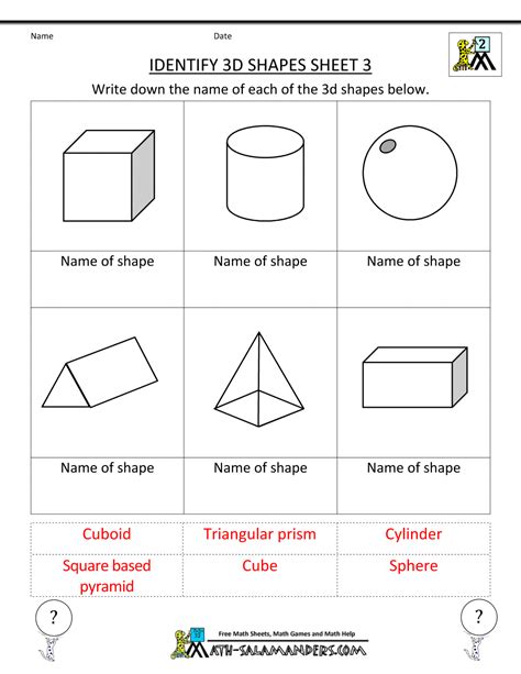 Worksheet 3 Dimensional Shapes Worksheets Worksheet Fun Worksheet