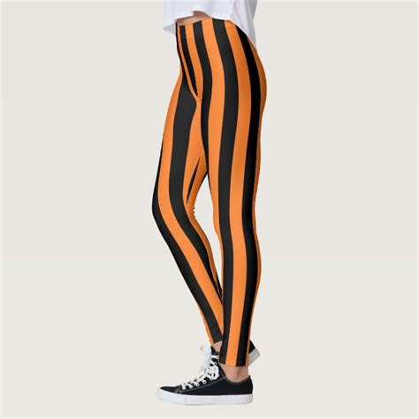 Vertical Orange And Black Stripes Leggings Au