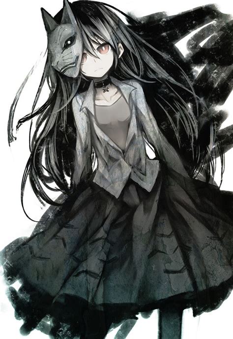 Goth Anime Girl Pretty Black And White Red Eyes Mask Anime