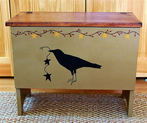 Hand Painted Trunk Primitive Painted Furniture Painted Trunk Wooden