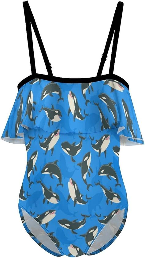 Killer Whales Orca Whale Girls One Piece Swimsuit Adjustable Off