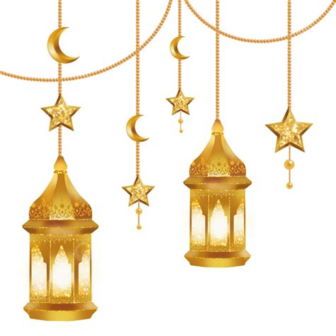 아름다운 등불 별 달과 황금 진주의 고급스러운 장식 칸델라 금 이슬람교 Png 일러스트 및 Psd 이미지 무료 다운로드