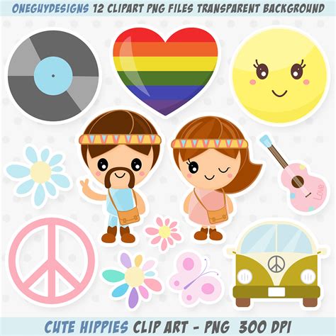 Cute Hippie Clipart Hippy Clip Art Peace Love Png Graphics Etsy