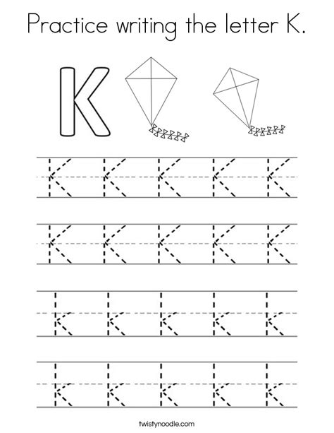Practice Writing The Letter K Coloring Page Twisty Noodle