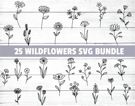 220 Wildflower Svg Bundle Wildflower Vector Wildflower Silhouette