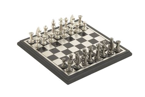 Modern Reflections 12 Metal And Wood Chess Set In Gunmetal By Uma