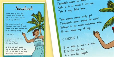 Samoan Language Song Poster Savalivali Teacher Made