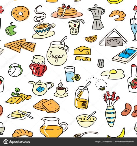 Café, huevos fritos, té, tostadas, jugo.hija niña con madre mujer desayunando juntos. Imágenes: un desayuno para dibujar | Doodle del desayuno ...