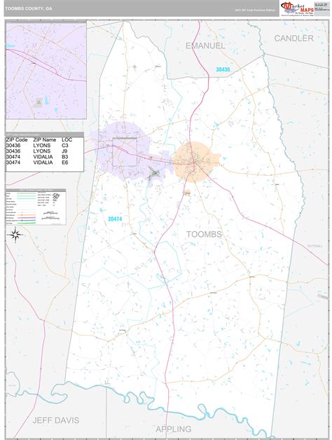 Toombs County Ga Wall Map Premium Style By Marketmaps Mapsales