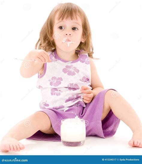Little Girl With Yogurt Stock Image Image Of Delicious 41334517