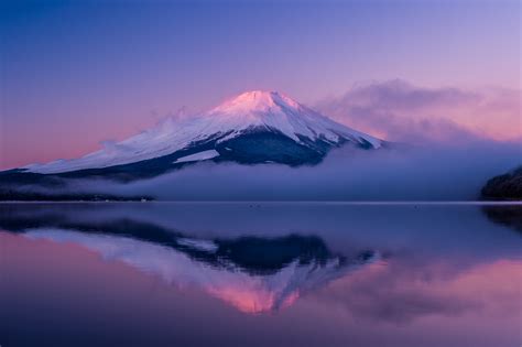 Download Reflection Fog Summit Japan Volcano Purple Nature Mount Fuji Hd Wallpaper