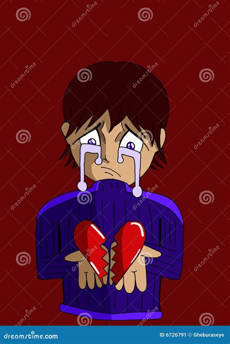 Sad Boy With A Broken Heart In His Hands On Dark Background Royalty