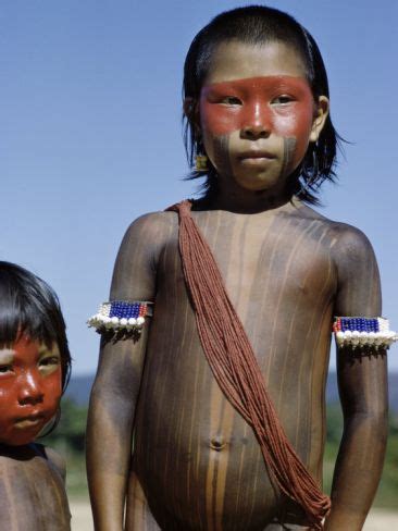 Xingu Girl Caipo Indian Girl Painted With Achiote Xingu River