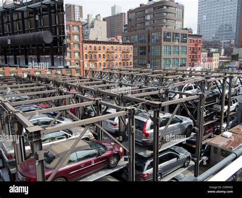 Car Park Stacked Parking Garage Manhattan New York City Usa Stock