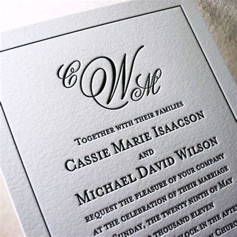 Monogram Letterpress Wedding Invitations Mospens Studio