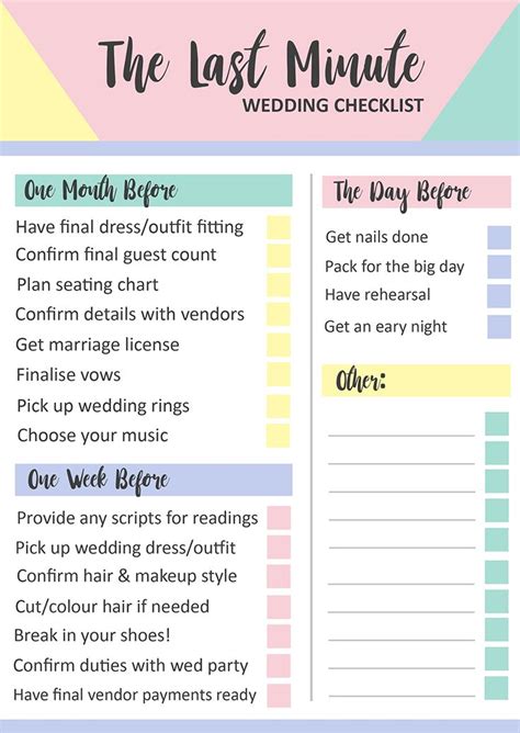 Grab This Free Printable Last Minute Wedding Checklist Bespoke Bride Wedding Blog Last