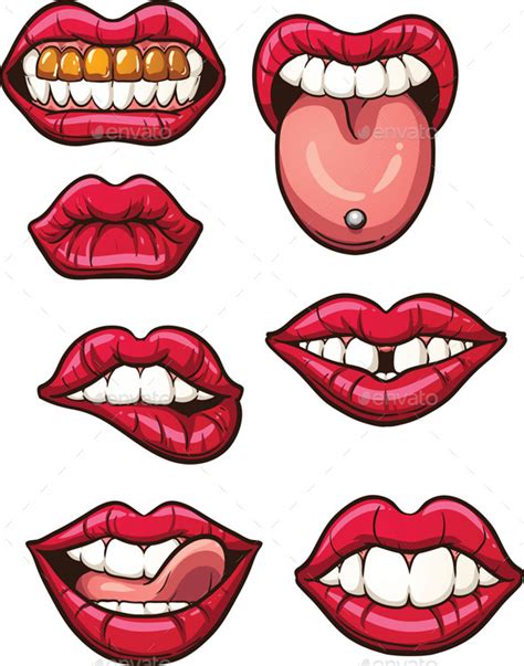 Lips can be made from a simple pair of curved lines. Cartoon Lips by memoangeles | GraphicRiver