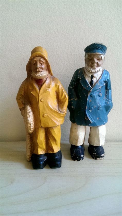 Pair Of Old Sailors Wooden Sea Captain And Salty Sailor Set Hand