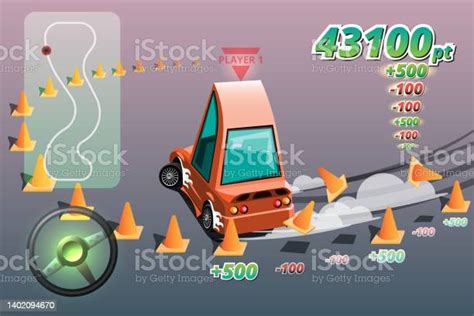 Burnout Car Game Sport Car Drift For Point In Game Vector Illustration