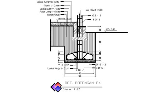 Footing Cum Column Section View Is Given For 25x25 House Plan In This