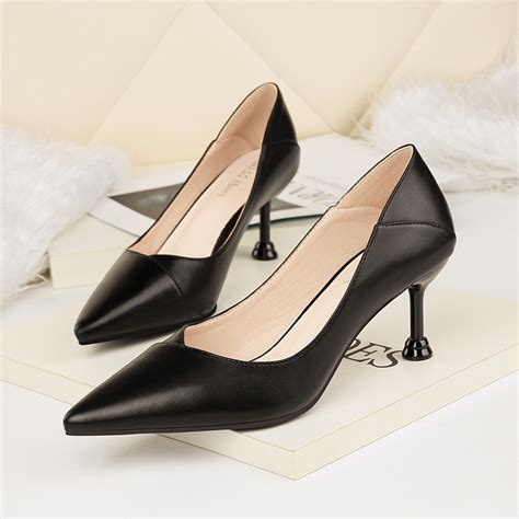 Pointed Toe Spring Shallow Kitten Heel Pumps Women Shoes 2019 Medium Heel Stilettos Office Shoes