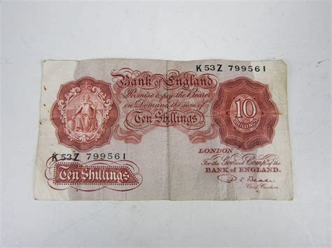 A Bank Of England Beale Ten Shilling Bank Note Circa 1940 1955