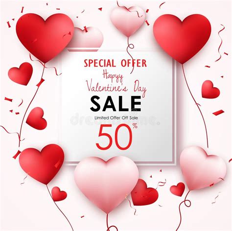 Valentines Day Sale Background With Paper Hearts Stock Vector