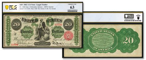 Stacks Bowers Lovely Uncirculated 1863 20 Legal Tender Note To Be