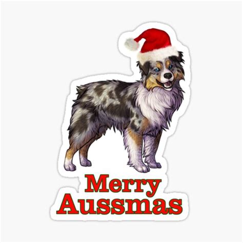 Merry Aussmas Red Merle Australian Shepherd Sticker By Pam069 Redbubble
