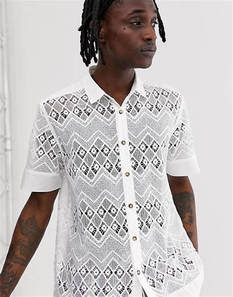 Asos Design Regular Crochet Shirt In White Asos