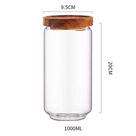 High Borosilicate 1000ml Food Grade Recycled Round Glass Jars For Food Storage With Screw Wooden