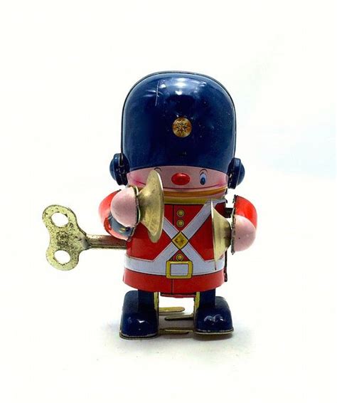 Vintage Wind Up Tin Toy Soldier With Cymbals Miniature Toy For