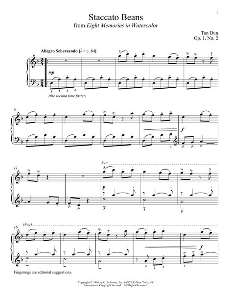 Staccato Beans Sheet Music By Tan Dun Piano 158122