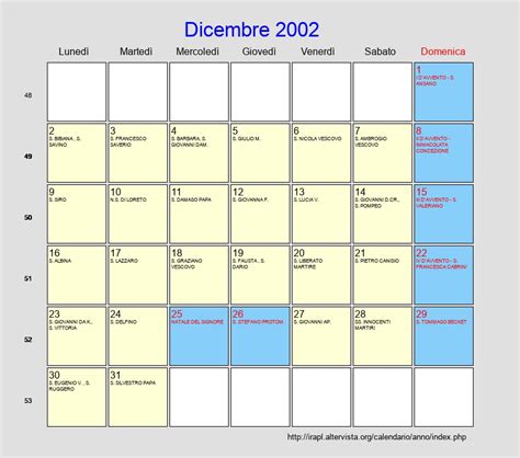 Calendario Dicembre 2002 Con Festività E Fasi Lunari