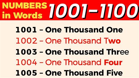 1001 To 1100 Numbers In Words In English 1001 1100 English Numbers