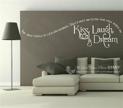 Scandinavian or shabby chic styl. "Kiss Laugh Dream" Wall Quote Sticker Removable Vinyl ...