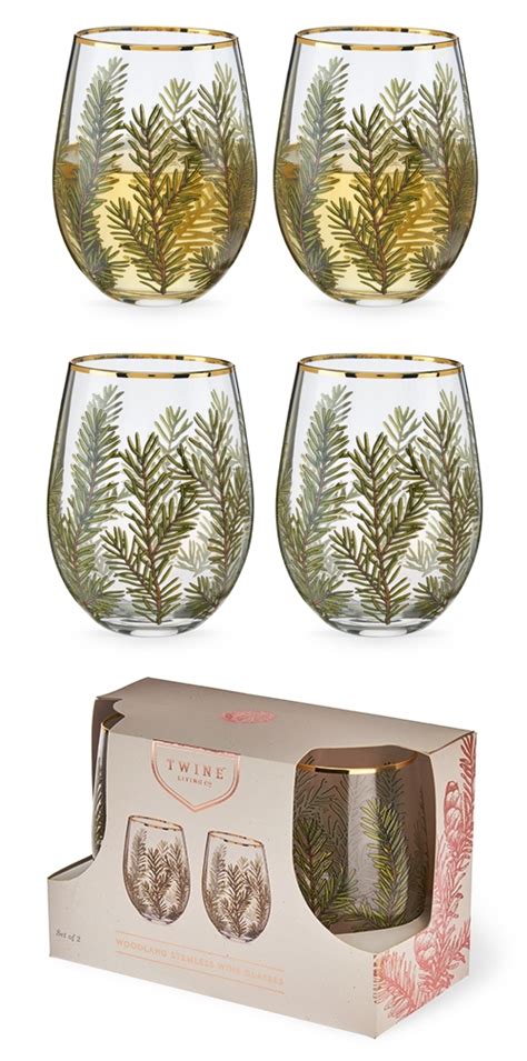 Woodland Motif Stemless Wine Glasses By Twine Set Of 2 Personalized Ts And Party Favors