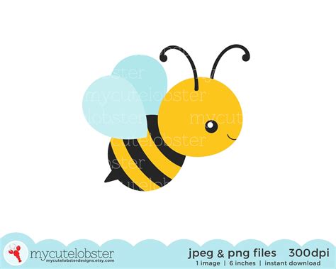 Bee Single Clipart Clip Art Of A Cute Bee Bumblebee Honey Etsy Israel