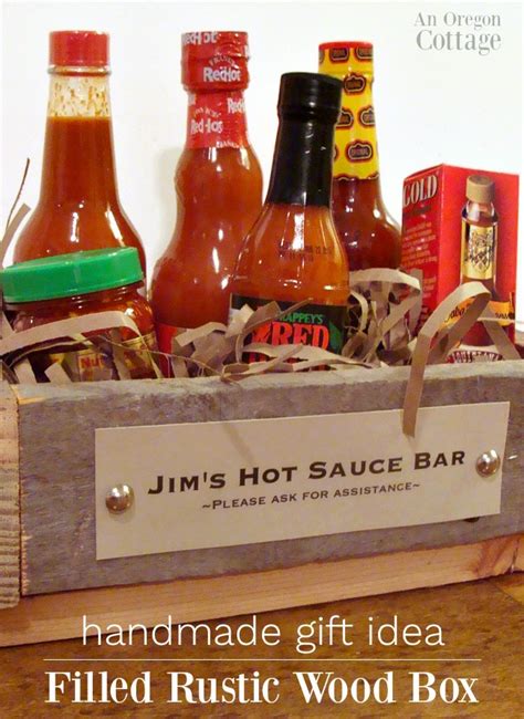 This range includes several different handmade wooden gift and tasks to suit different hobbyists. Rustic DIY Wooden Box Gift Idea Filled with Hot Sauces {or ...