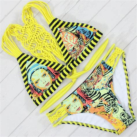 2017 New Summer Women Sexy Bikinis Set Bandage Swimsuit Printed Beach
