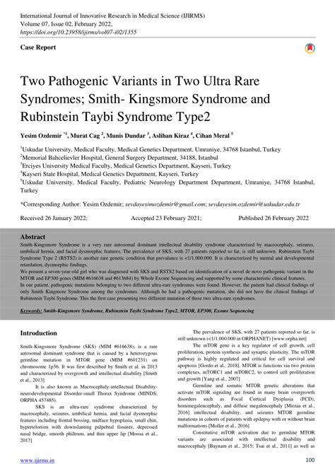 Pdf Two Pathogenic Variants In Two Ultra Rare Syndromes Smith