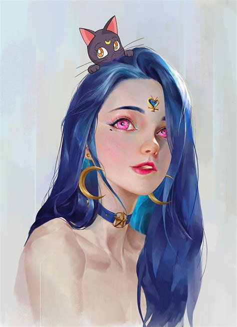 Hd Wallpaper Fantasy Girl Blue Hair Illustration Cat Girl Digital