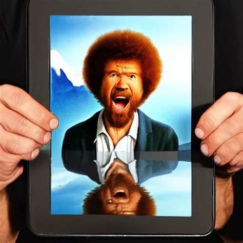 Angry Bob Ross Screaming At His Tablet Stable Diffusion