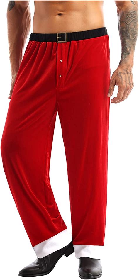 Xunzoo Mens Santa Claus Velvet Long Pants Trousers Christmas Pajama
