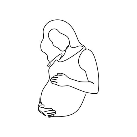 Continuous Line Drawing Of Happy Pregnant Woman With Big Belly 24469613