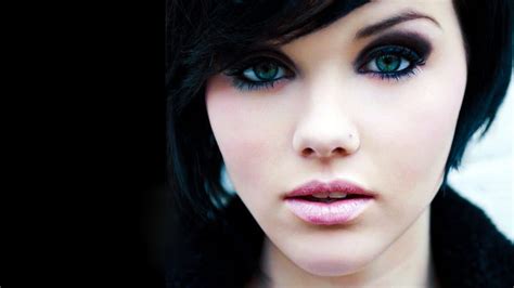 pretty sensual woman brillant brunettes girl makeup beauty face eyes hd wallpaper
