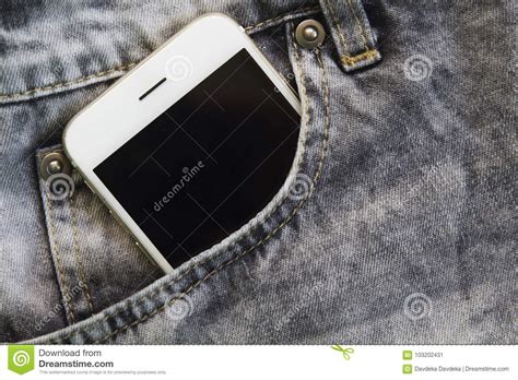 Grey Jeans Pocket With White Smartphone Vintage Denim Fashion Apparel
